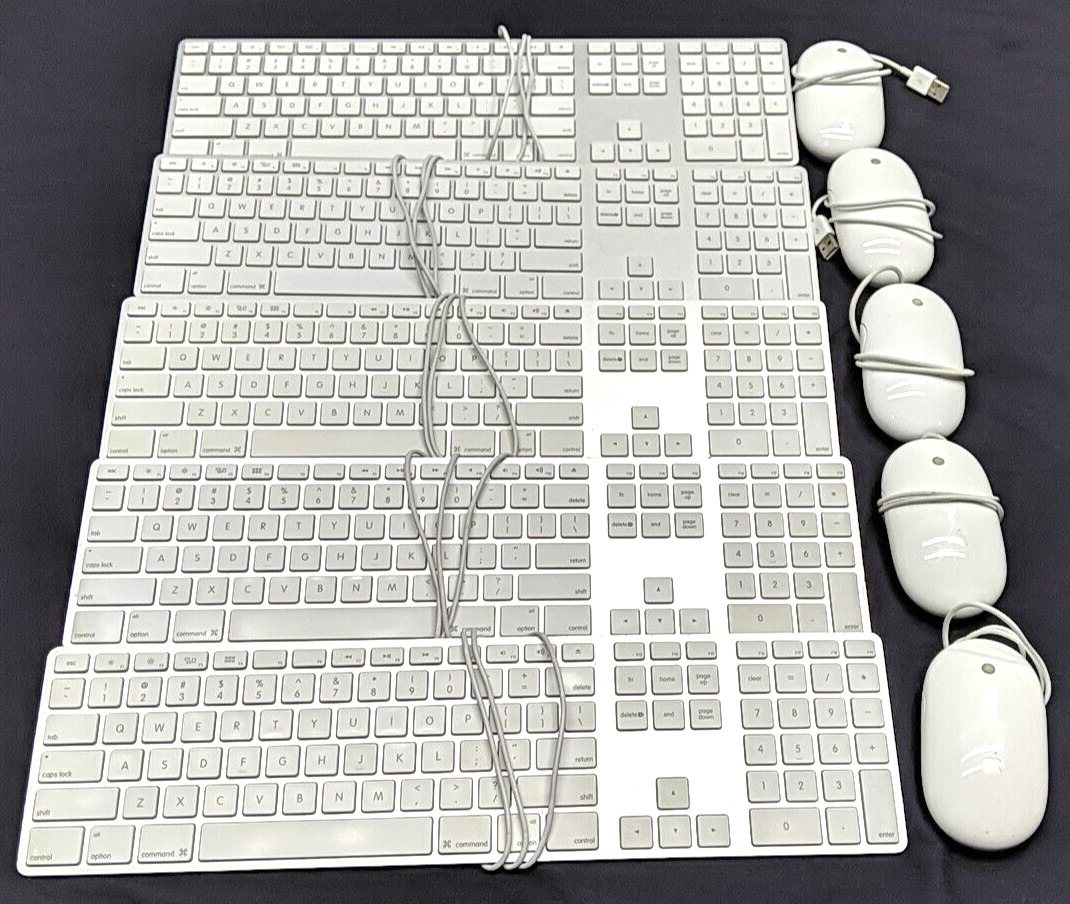 Lot of 5 Apple A1243 Wired USB Keyboard & Apple A1152 Mighty Mouse Bundle CW503