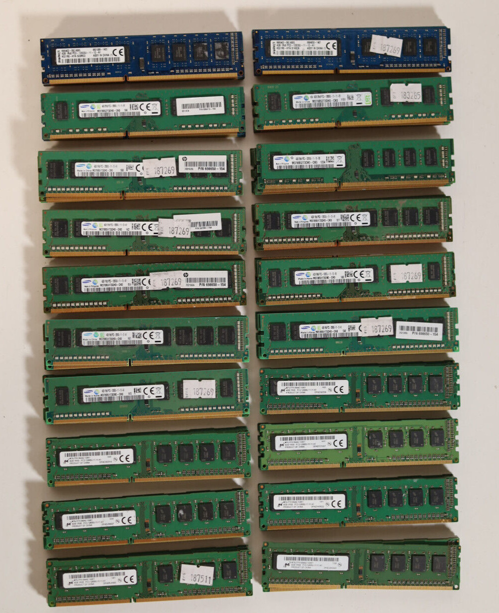 Lot of 100 Sticks - 4GB DDR3 PC3 12800U PC Desktop Memory RAM Samsung Micron Kin