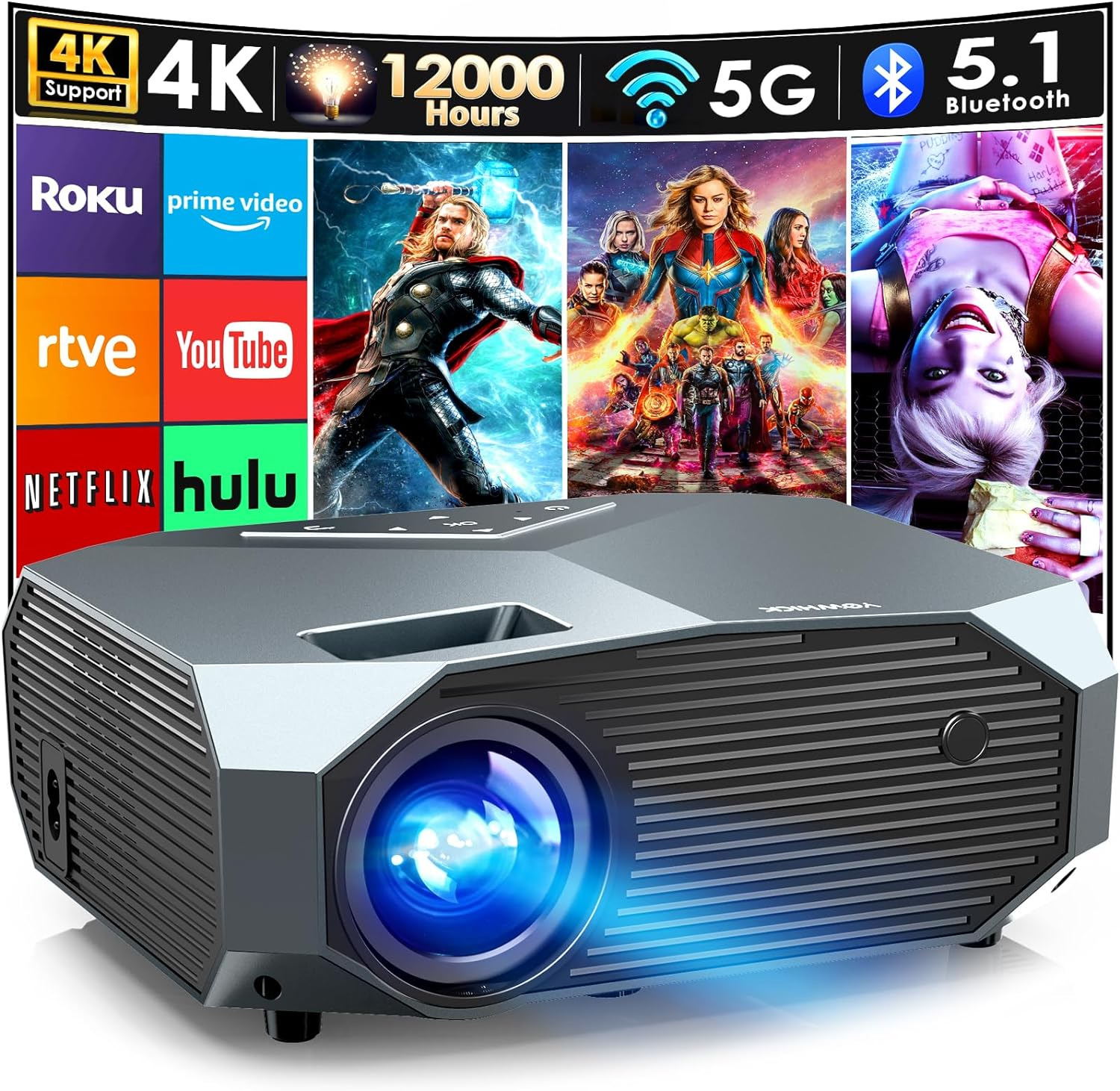 Video Movie Projector 5G Wifi Bluetooth 1080P Outdoor Portable 4K Home Theater 