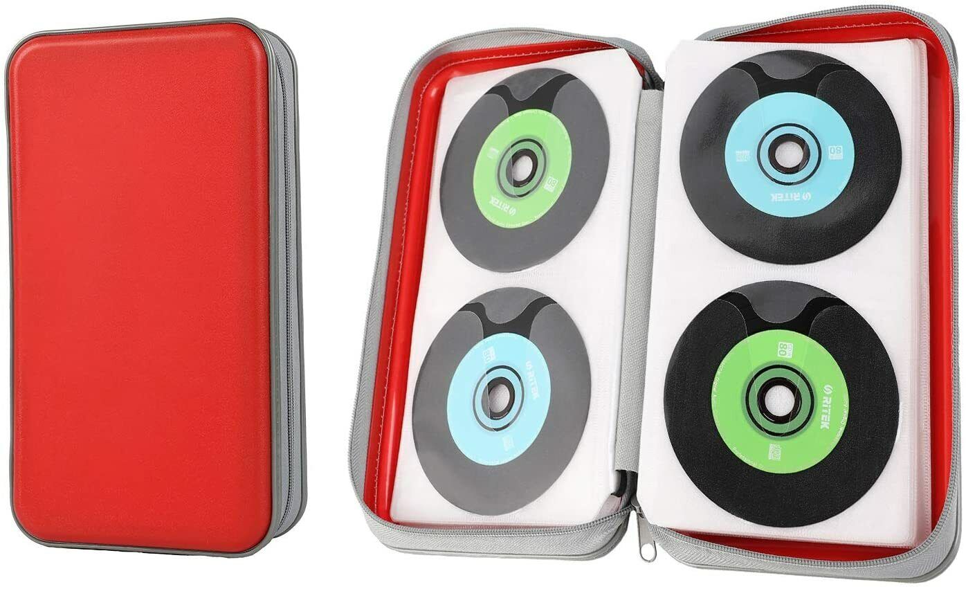 72 Disc CD DVD VCD Red Plastic Carry Case Holder Storage Organizer Bag Album