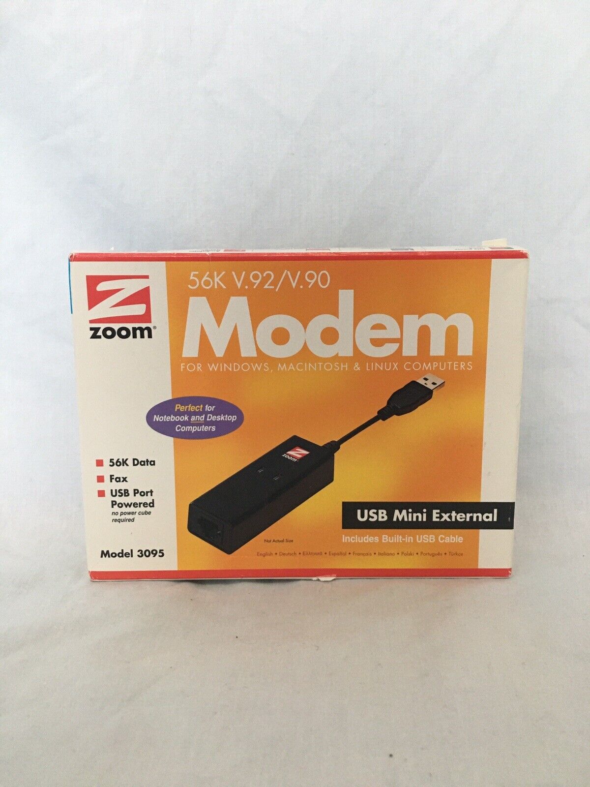 ZOOM Model 3095 56K V.92/V.90 USB Modem Mini External - Windows, Mac, Linus NIB