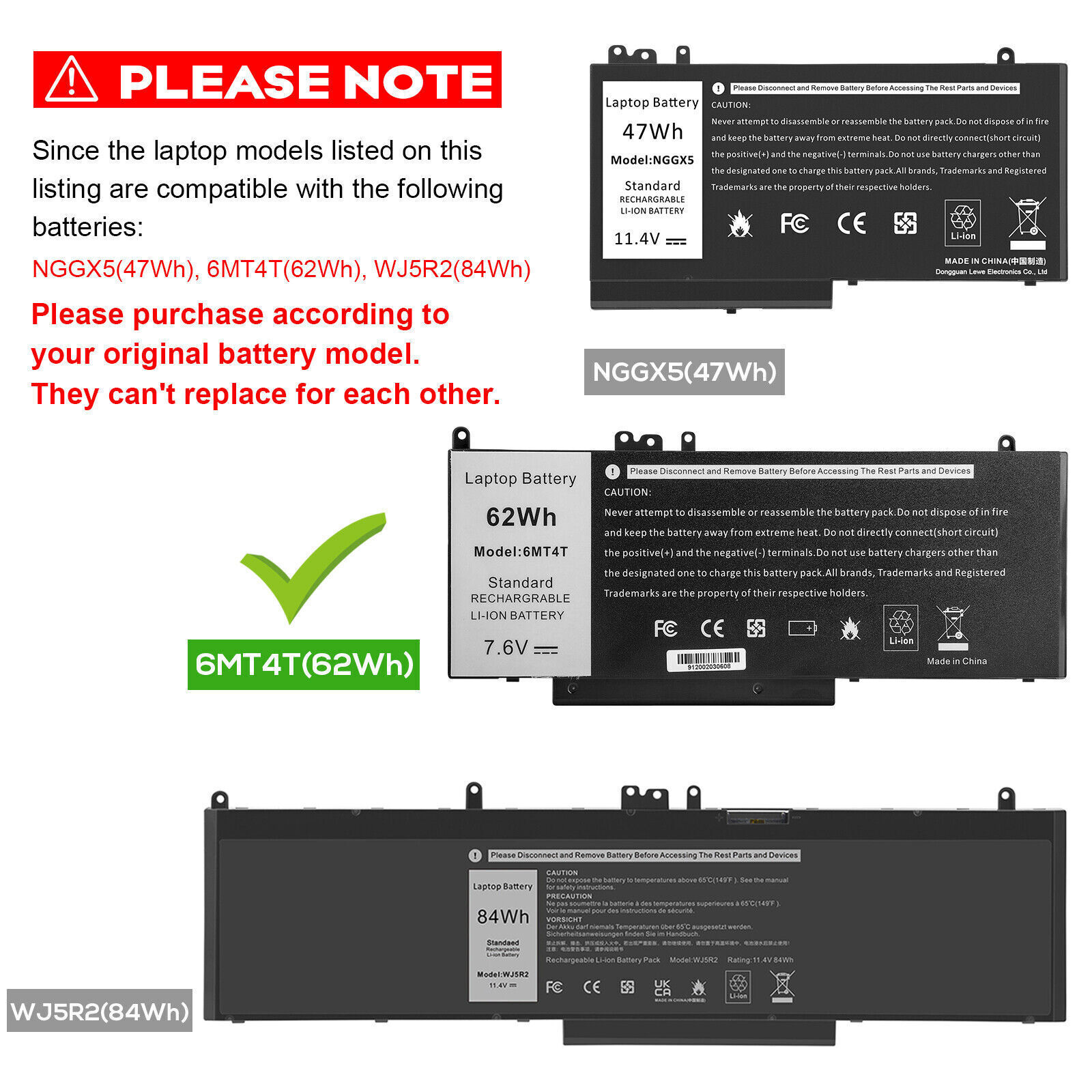 ✅6MT4T NGGX5 Battery For Dell Latitude E5270 E5470 E5570 Precision M3510 Series