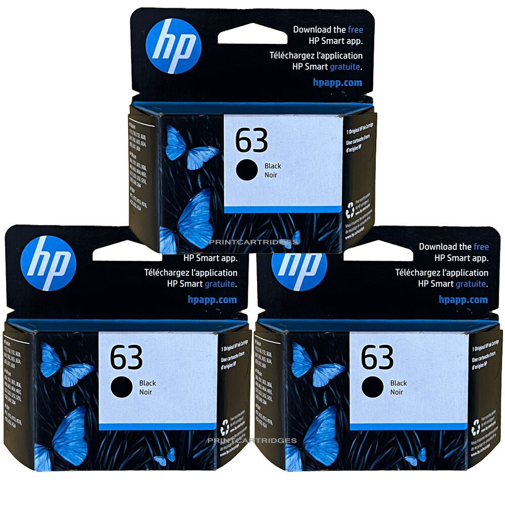3 Black HP 63 3pack Black Ink Cartridges New Genuine