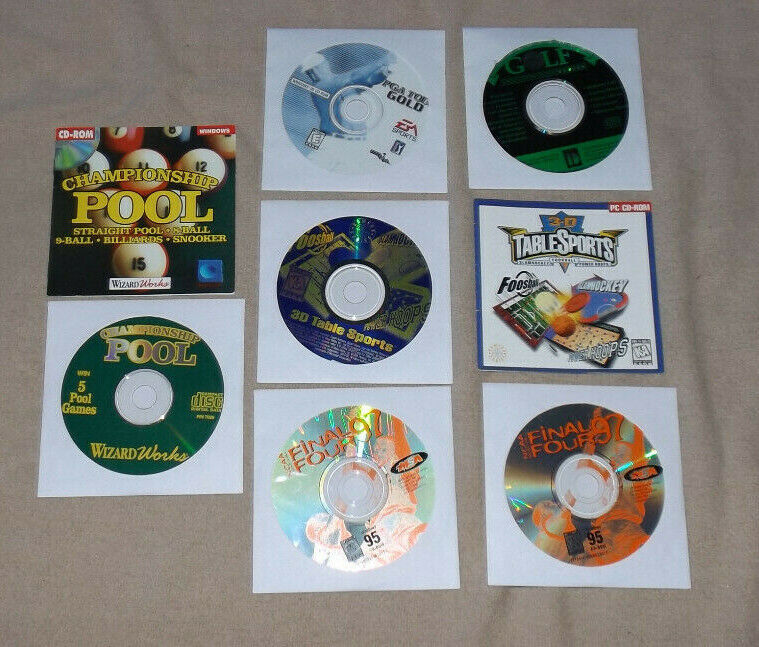 Mixed Lot Win95 Vintage Games on CD - Pool, Golf, Final 4, 3D Table Games - 6CDs