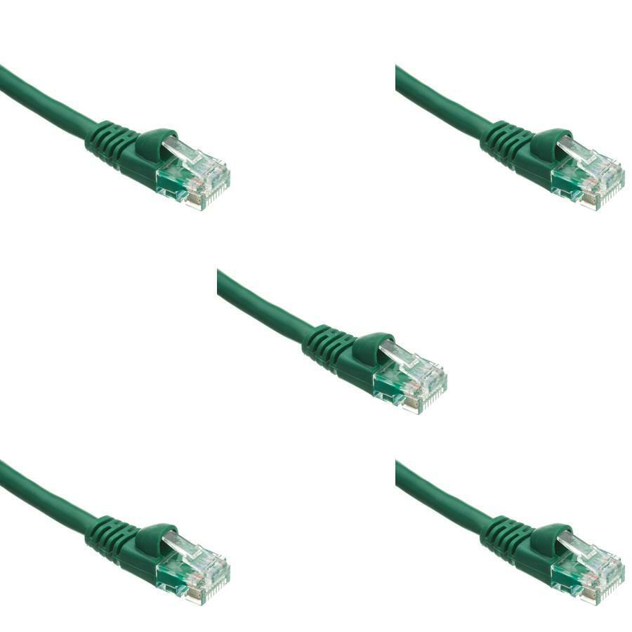Pack of 5 Cables Snagless 200 Foot Cat5e Green Network Ethernet Patch Cable
