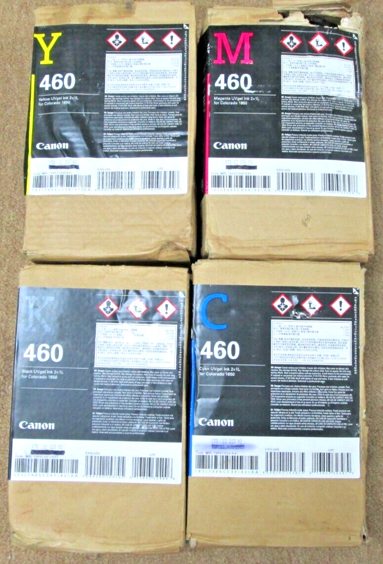 NEW Lot of 4, Canon UVGEL 460 Ink Black/Magenta/Yellow/Cyan 2X1L COMPLETE SET