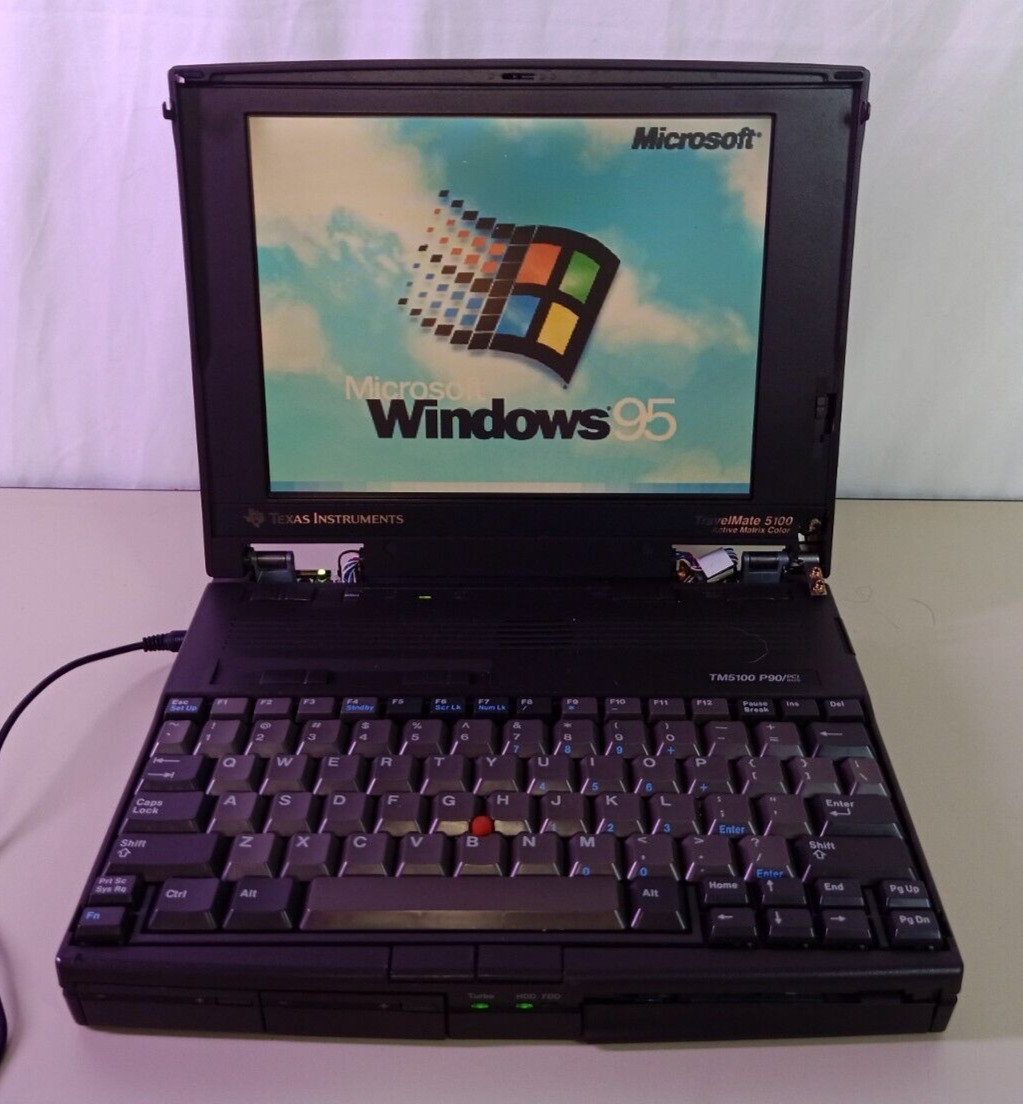 Vintage Texas Instruments TravelMate 5100 TM5100 P90 Laptop Windows 95 MS DOS