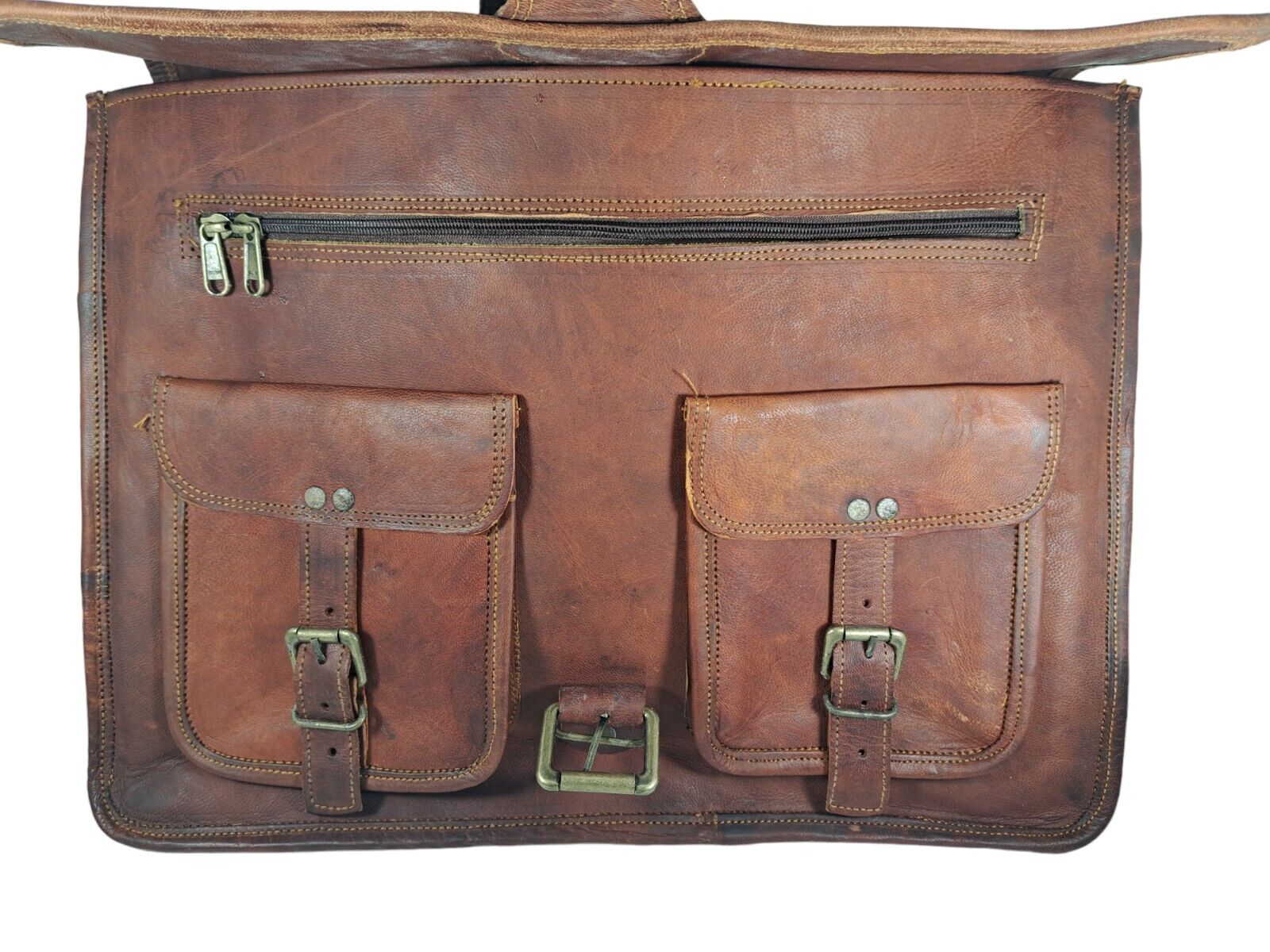 Large Brown Genuine Leather Inner Pockets Laptop Bag/Travel Bag