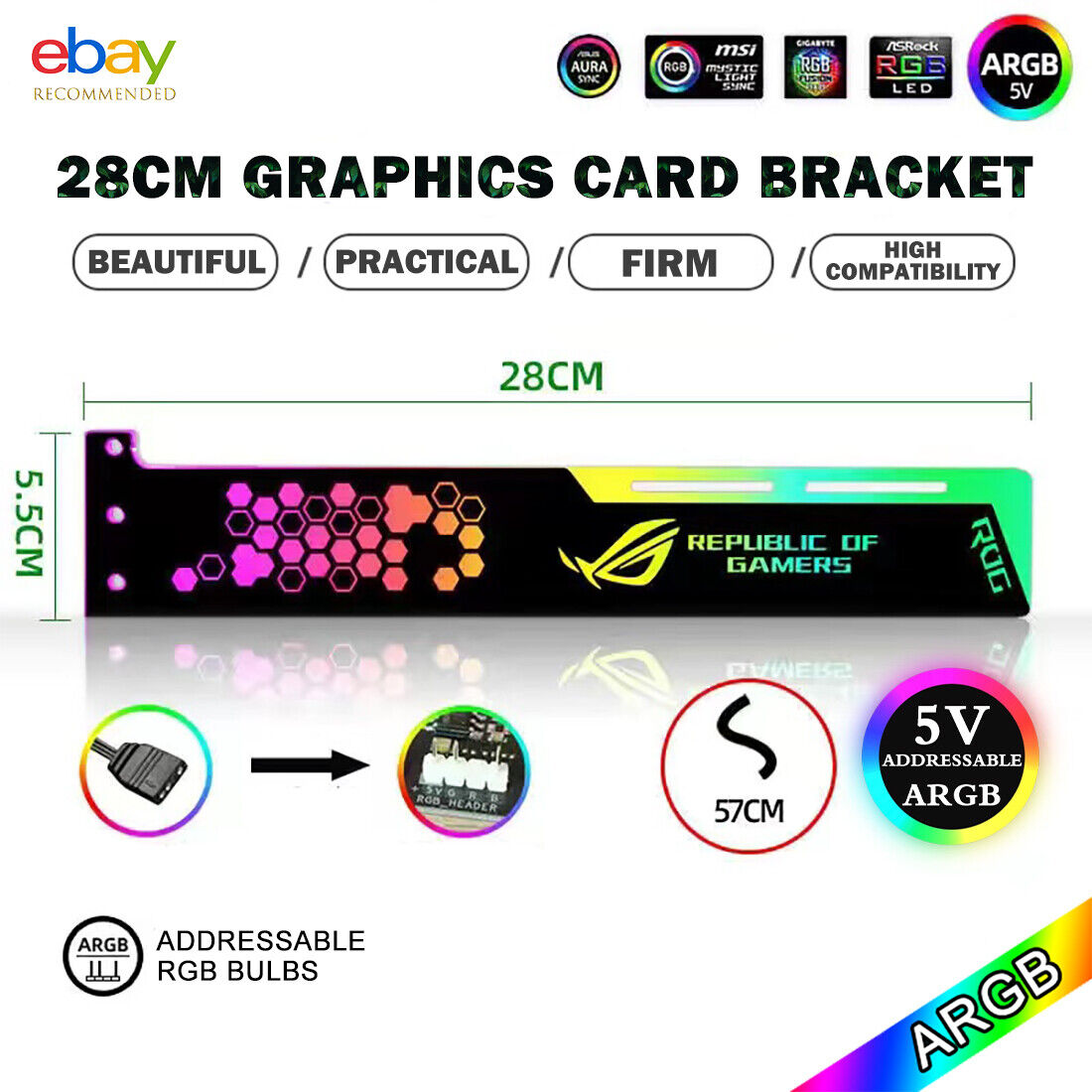 LED Acrylic Graphics Card Bracket use for Brace GPU RGB Sync Light use Fix Video
