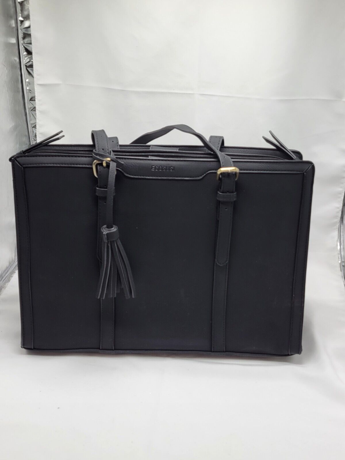 NEW PRICE Ecosusi Black Leather Laptop Messenger Bag W Straps Eco Friendly 