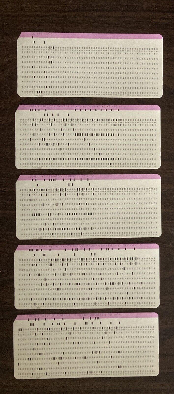 Lot Of 5 - Vintage IBM style 80 Column Punch Cards - Kelly 5081, Pink Print Band
