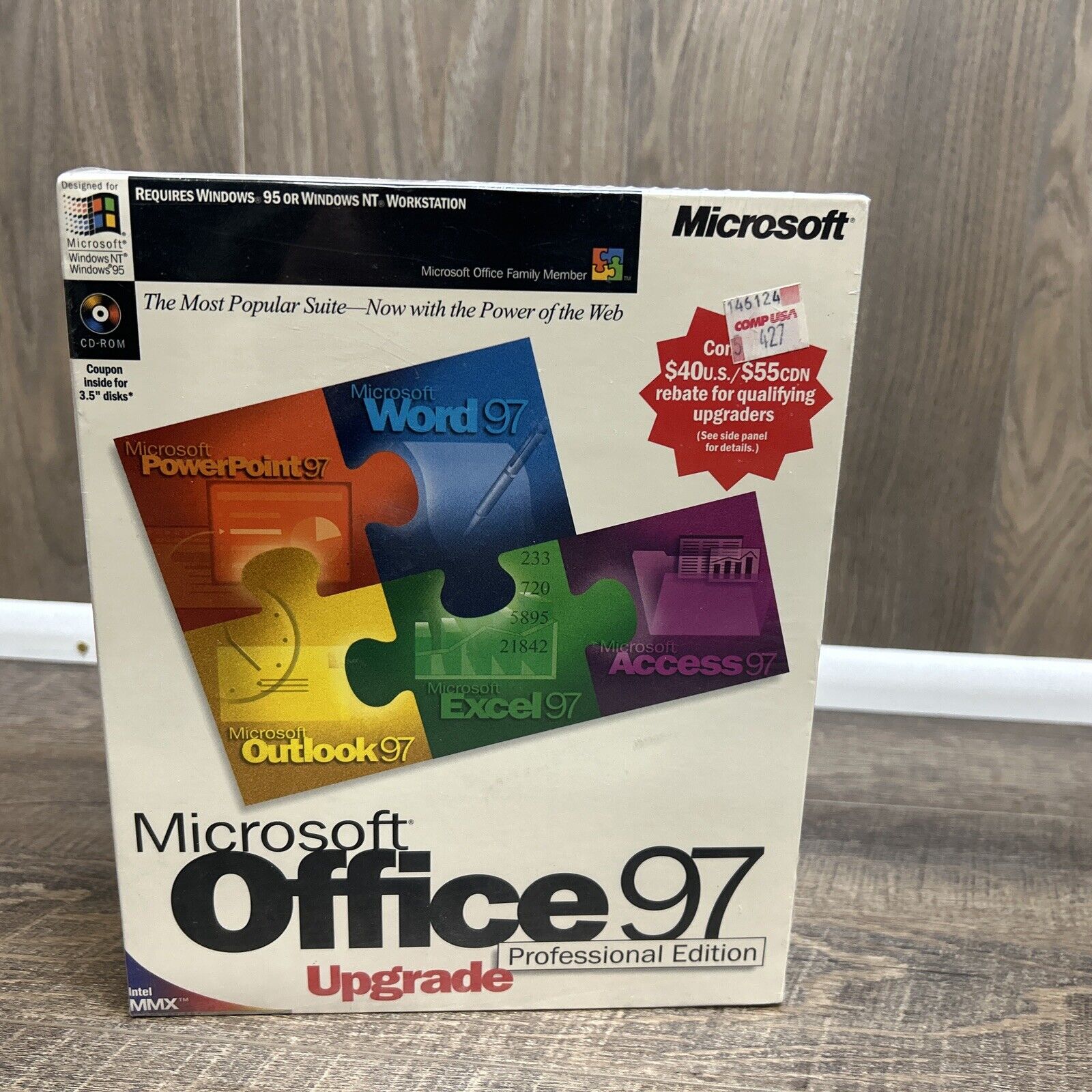 Microsoft Office 97 Professional Edition Upgrade SEALED COMPUSA Big Box
