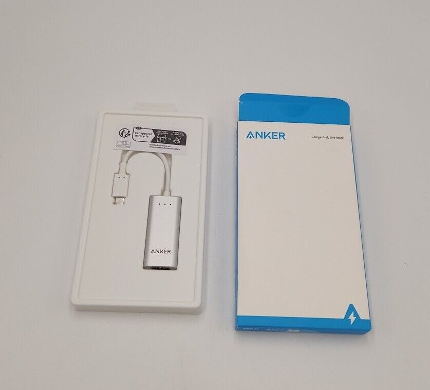 NEW ANKER USB-C to Ethernet Adapter USB-C Hub Silver Open Box New 