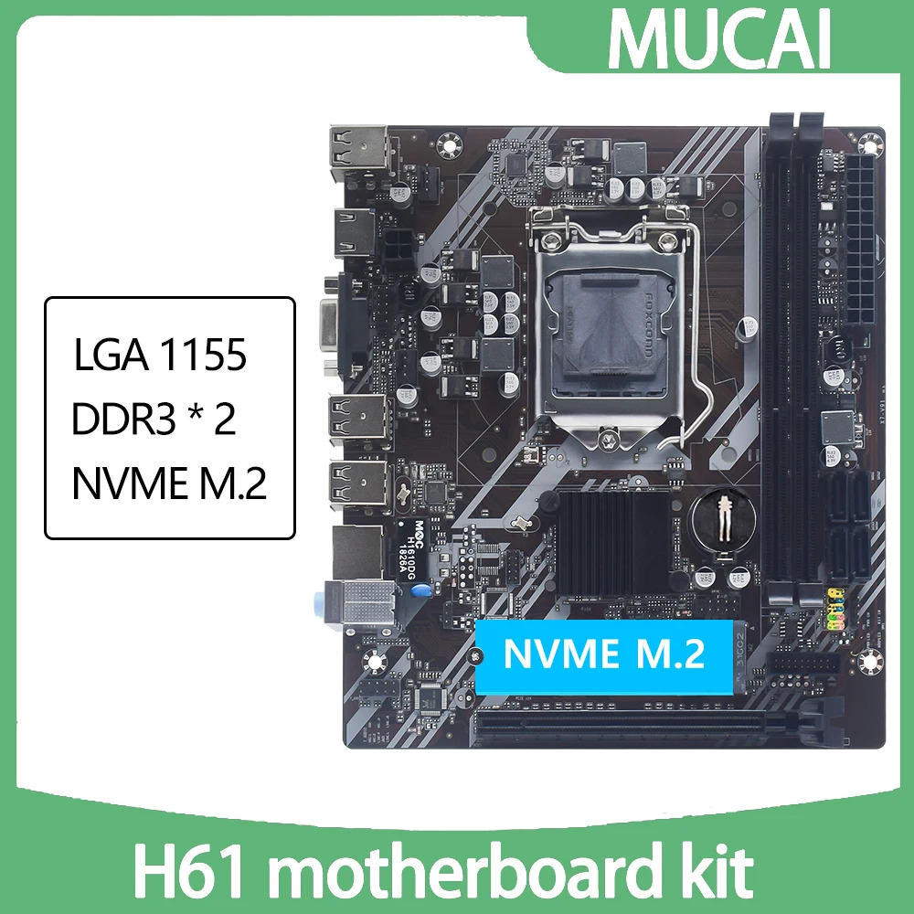 LGA 1155 Motherboard Kit for Intel Core CPUs 2nd/3rd Gen, M.2 NVME SSD Support