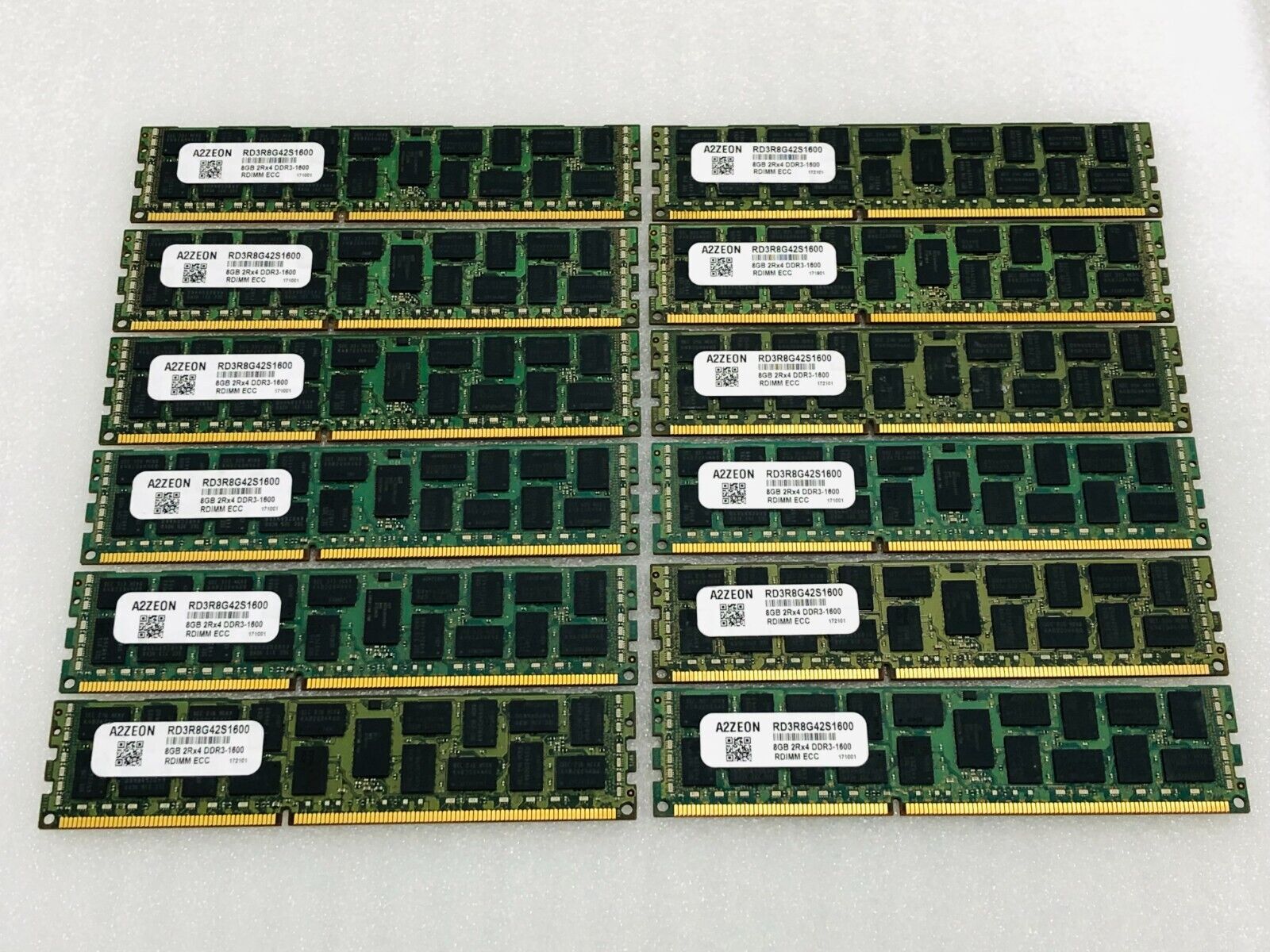 LOT OF 12 A2ZEON RD3R8G42S1600 96GB (12x8GB) 2Rx4 DDR3-1600 ECC Server Memory