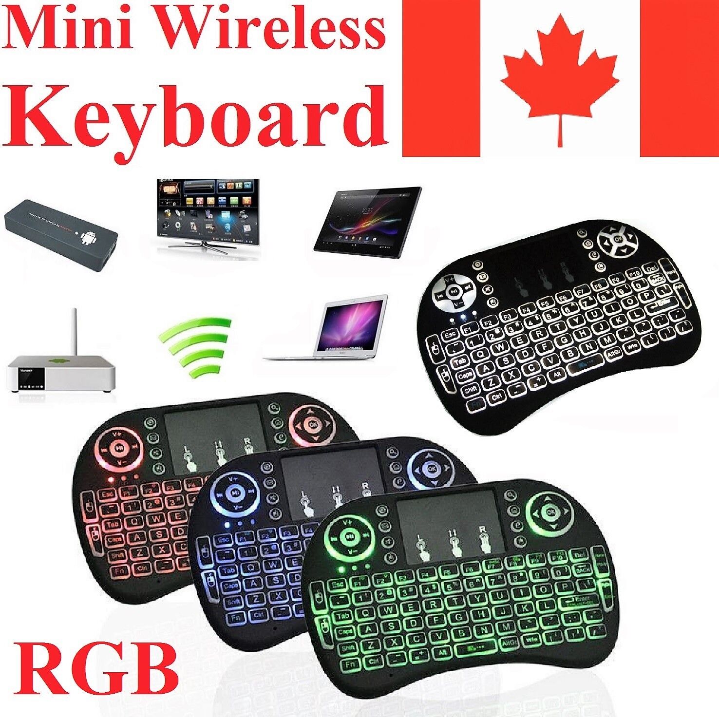 RGB Wireless Keyboard Remote + Mouse Touch Pad for Android TV Box Computer PS4