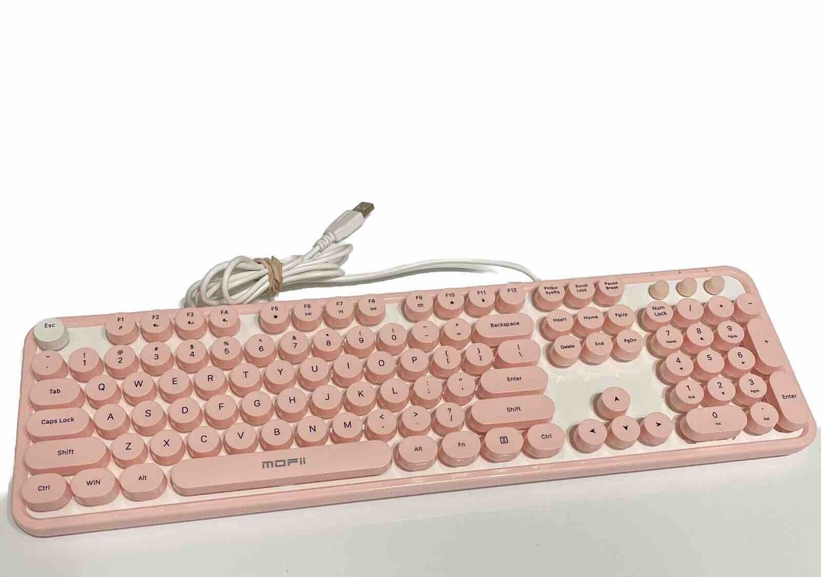 Mofii Keyboard PC Wired USB No Mouse Pink Keys Rare Color Retro Round