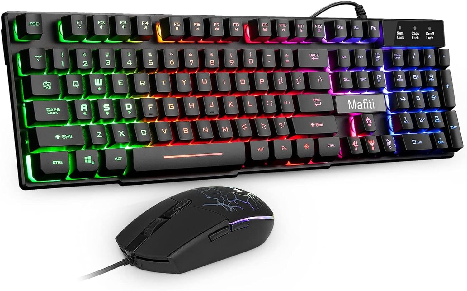 RK101 Computer Keyboard Mouse Combo Wired, RGB Backlit USB Keyboard for PC 