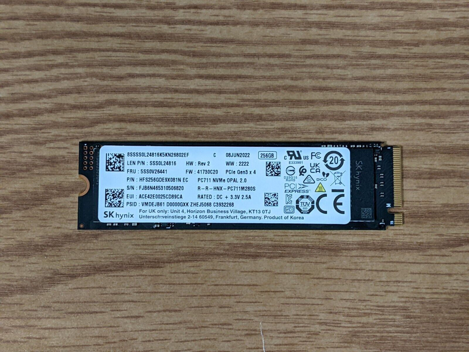 256GB SSD SK Hynix PC711 NVMe PCIe Gen3 x 4 Opal 2.0 256GB SSD New pull