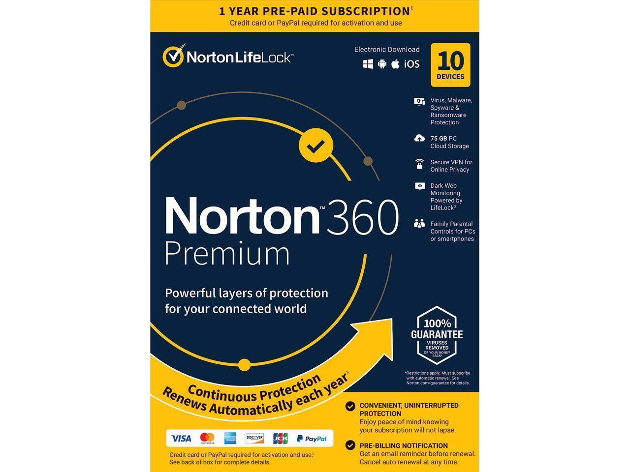 Norton 360 Premium 2022 for up to 10 Devices, 1 Year with Auto Renewal - Key Car