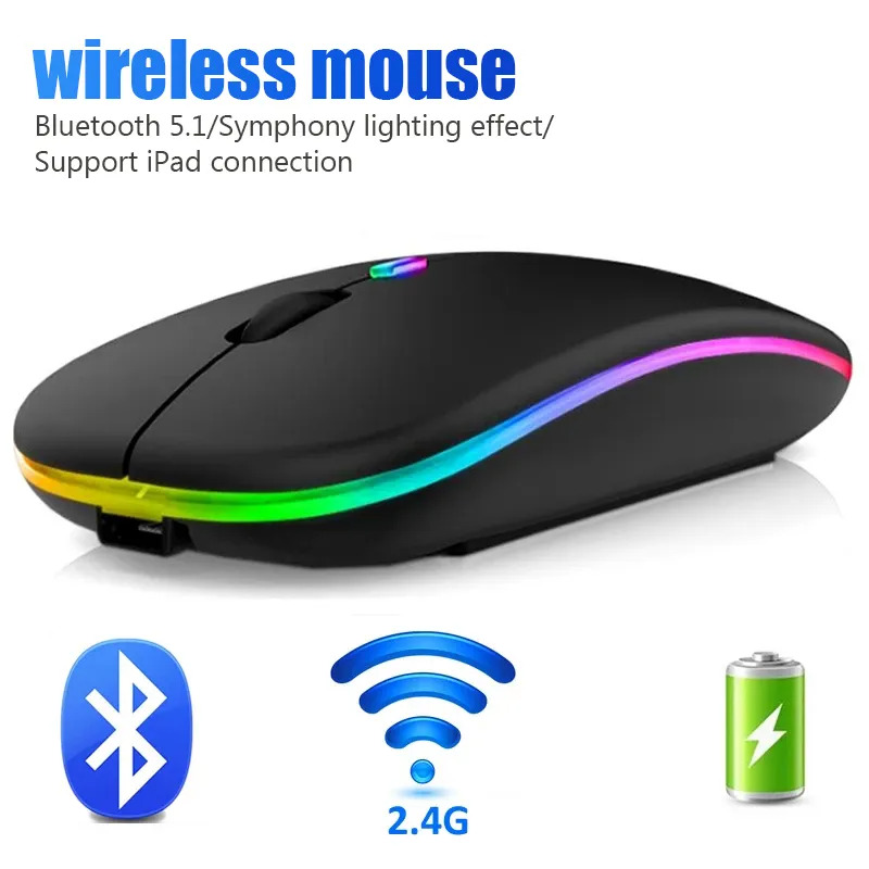 Wireless Mouse For Laptop PC Bluetooth RGB Rechargeable Mouses Wireless Computer