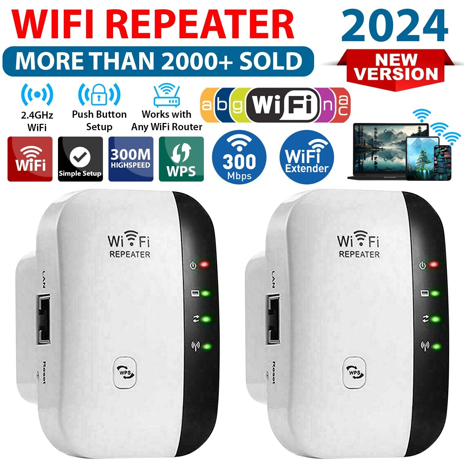 WIFI Range Extender 300MBPS Wireless Signal Repeater Network Internet Booster