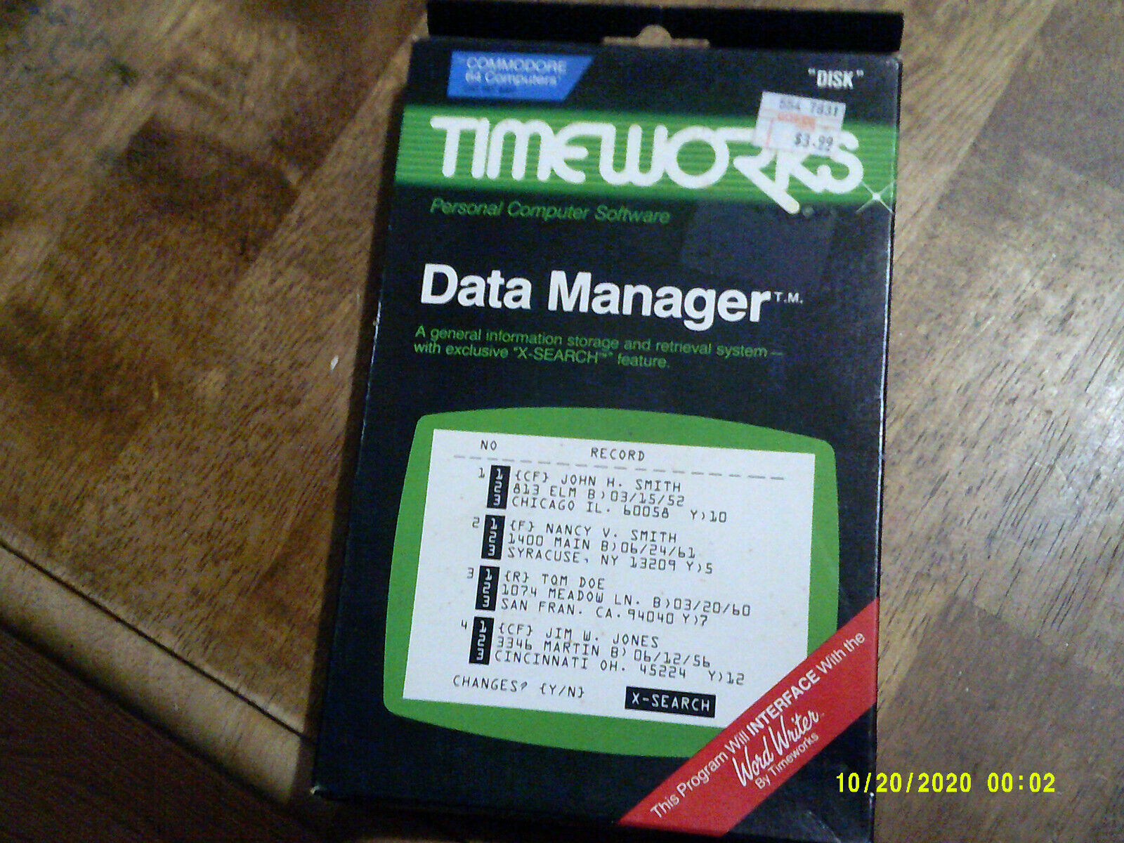 Commodore 64 Timeworks Data Manager  Computer Software 5.25” Floppy Disk