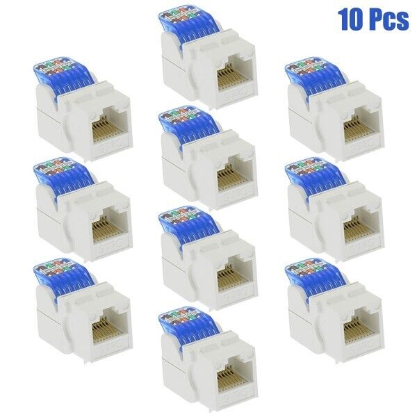10Pcs Cat6 RJ45 Ethernet LAN Network Keystone Jack Toolless Snap-In Insert White