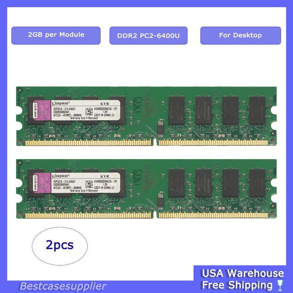 2x 2GB OEM RAM For Kingston PC2-6400 Desktop PC Memory DDR2 800Mhz 240pin DIMM