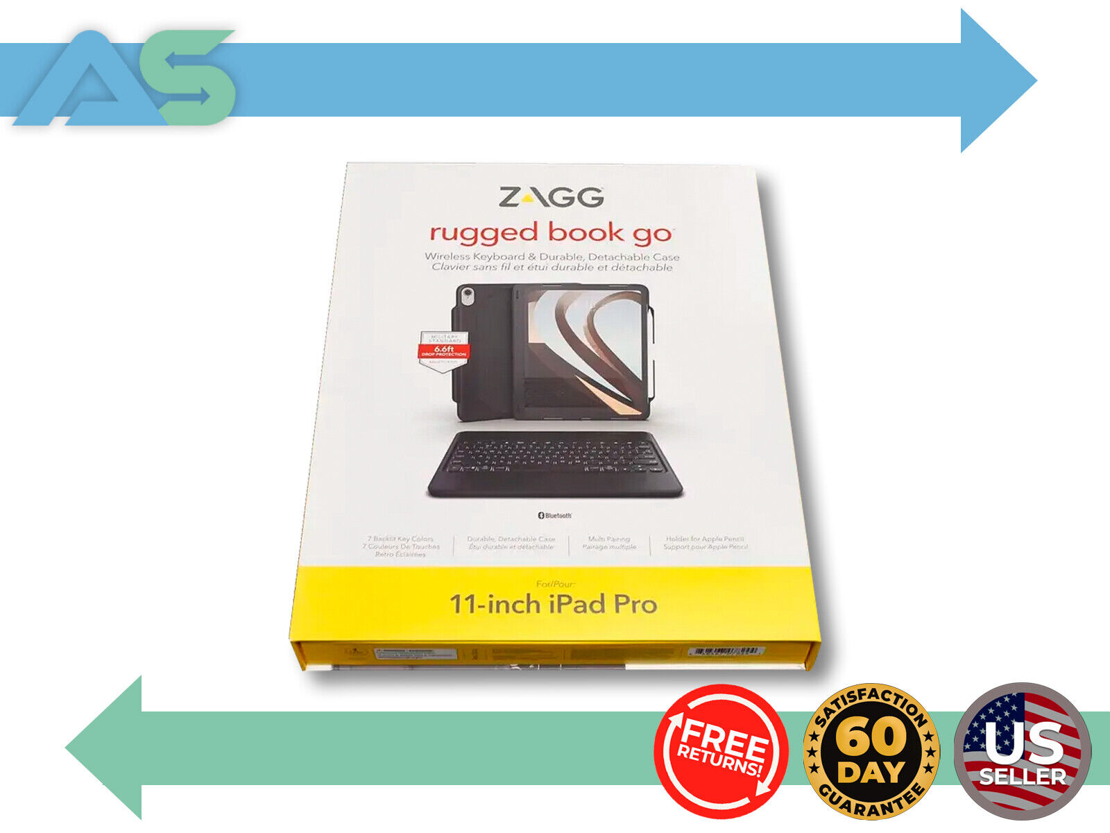 NEW ZAGG - Rugged Book Go Keyboard Folio Case for Apple iPad Pro 11-inch - Black