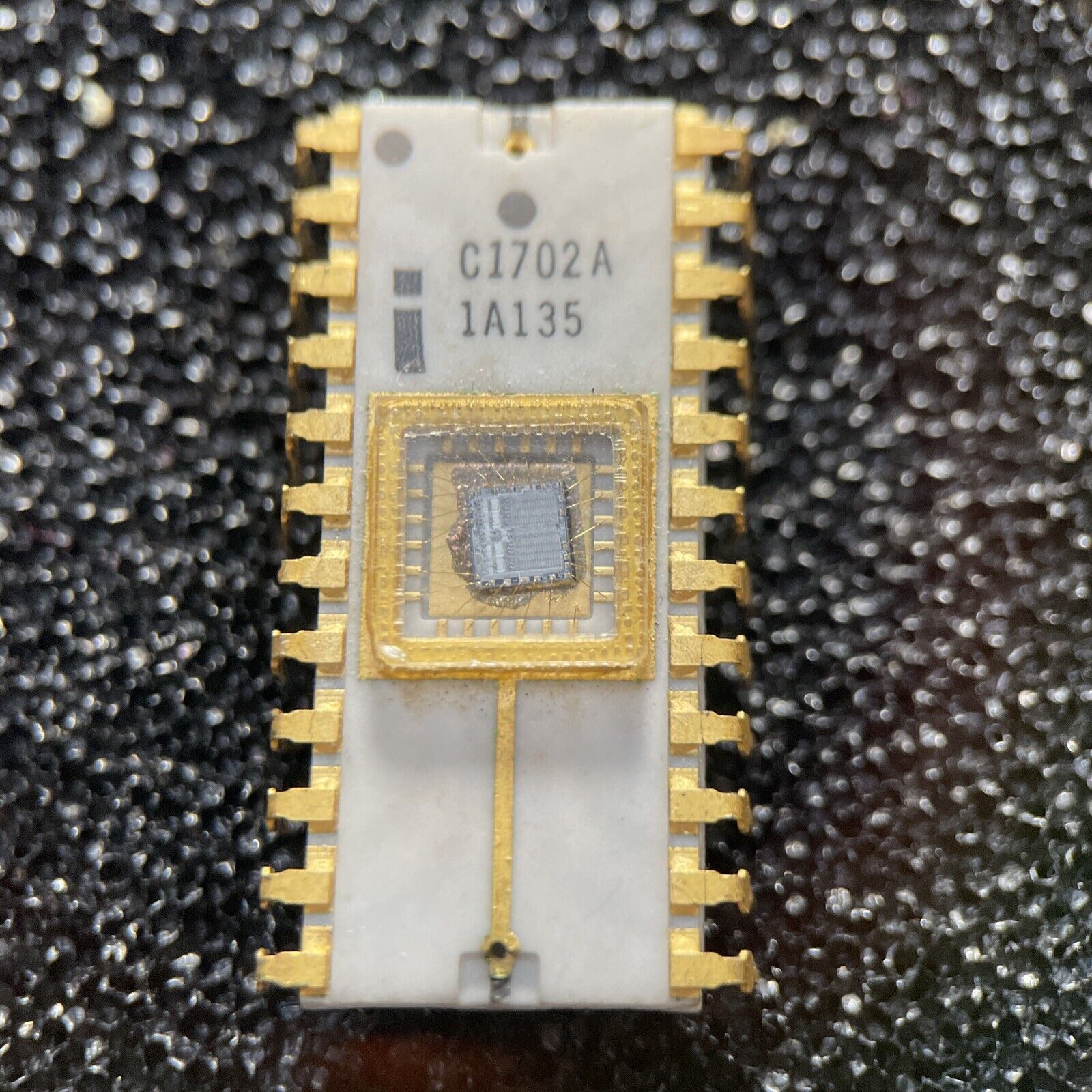 Vintage Computer Chip Gold White Ceramic Intel C1702A Static EPROM 2048-bit 1972