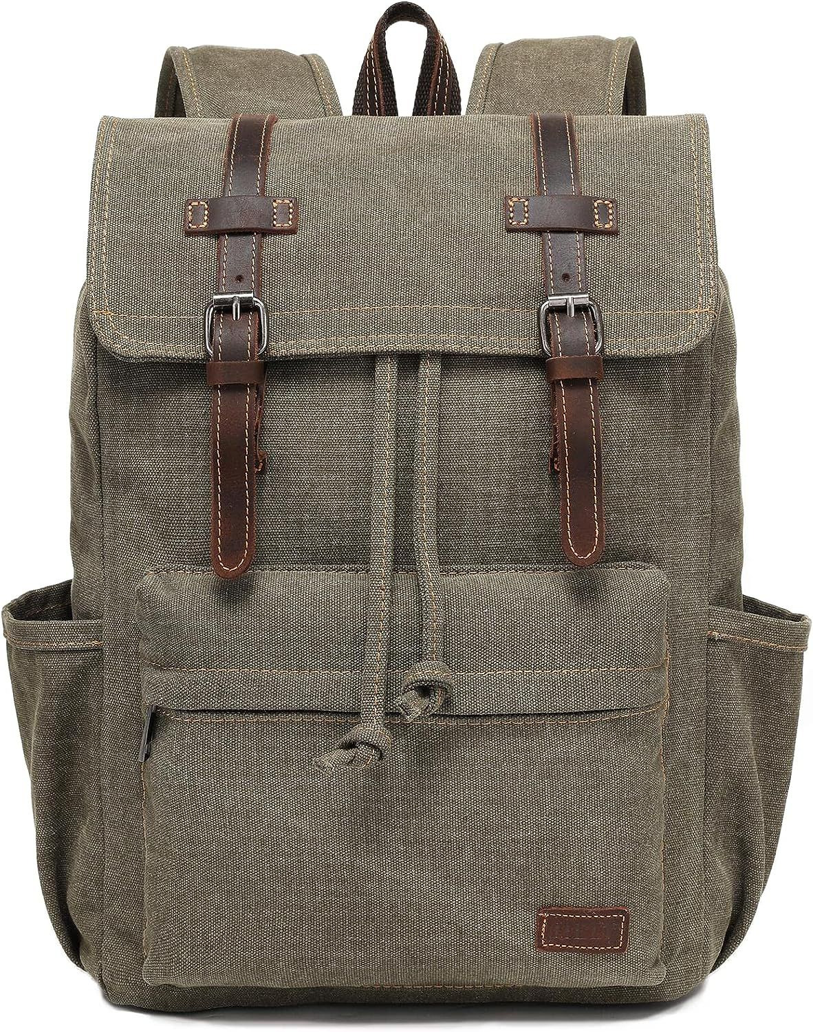 JIELV Canvas Vintage Backpack,Mens Travel Rucksack,Casual Daypack Army Green 