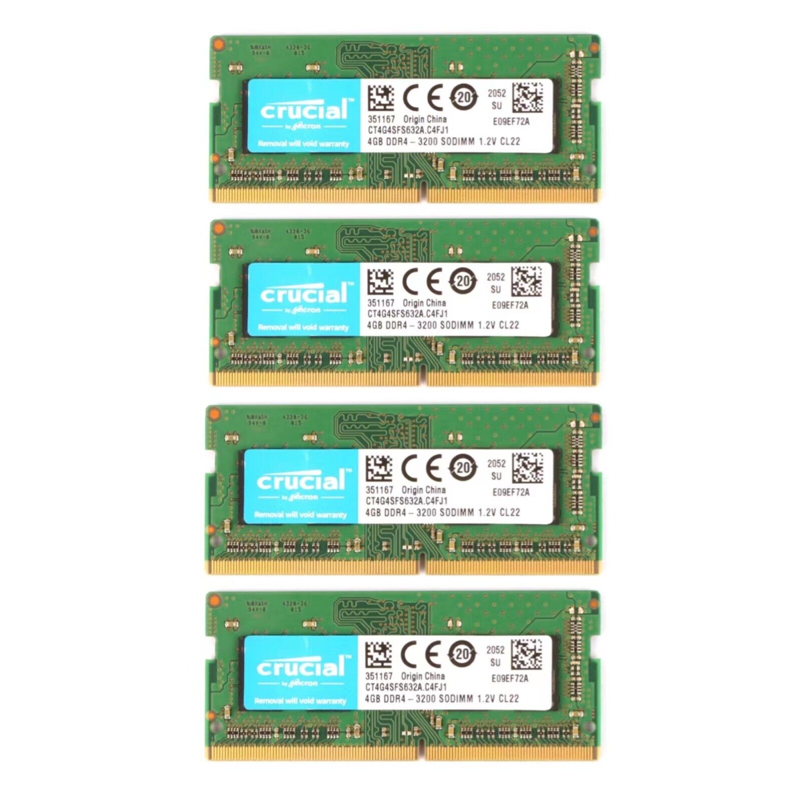 Crucial 16GB 4X4GB DDR4 3200MHz PC4-25600 Laptop SODIMM Memory Ram CT4G4SFS632A