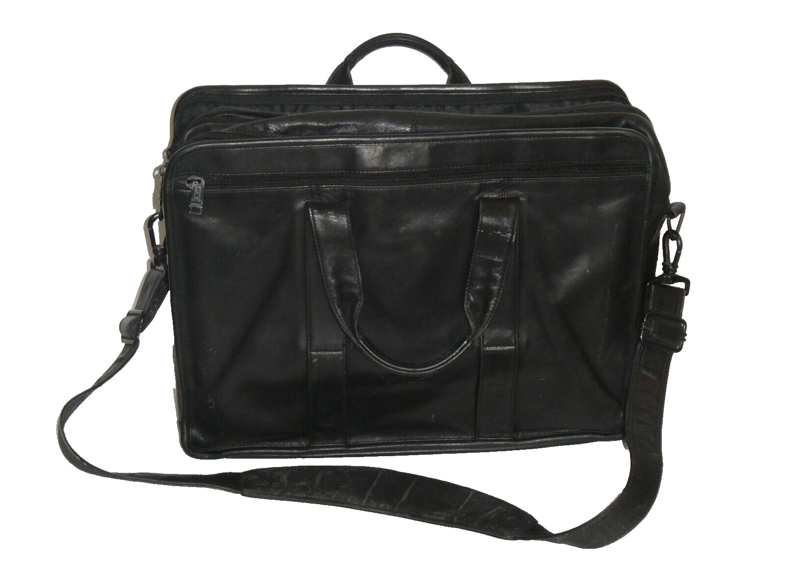Vtg TUMI Expandable Black Leather Organizer Briefcase Laptop Bag 17 X 5 X 12
