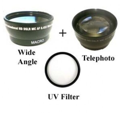 Wide Lens + Telephoto lens + UV Filter Kit for Canon XF100, XF105, Camcorder
