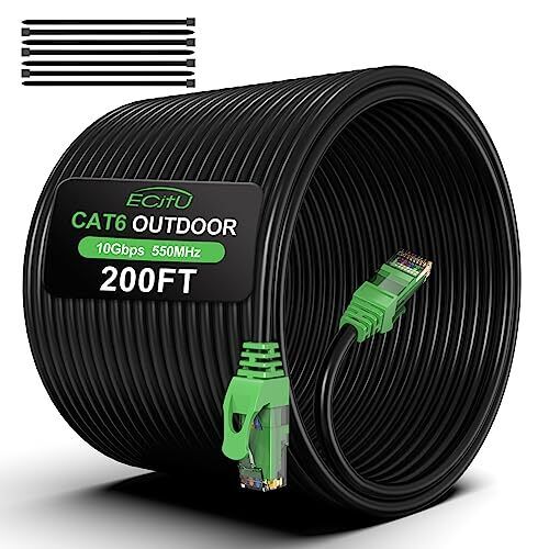 200FT Cat6 Outdoor Ethernet Cable In-Ground Heavy Duty Direct Burial 24AWG CC...