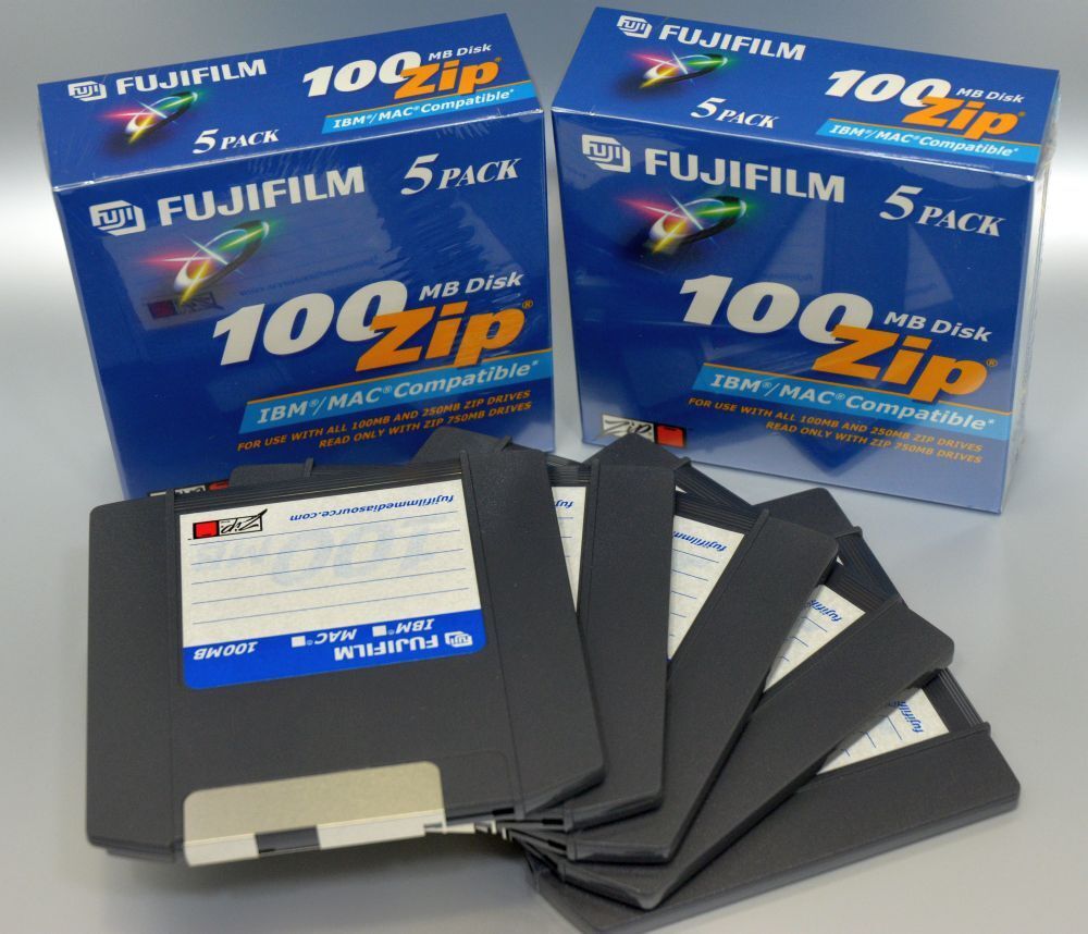 FujiFilm 100MB Zip Disk 5-Pack Brand New Sealed IBM Formatted Mac Compatible