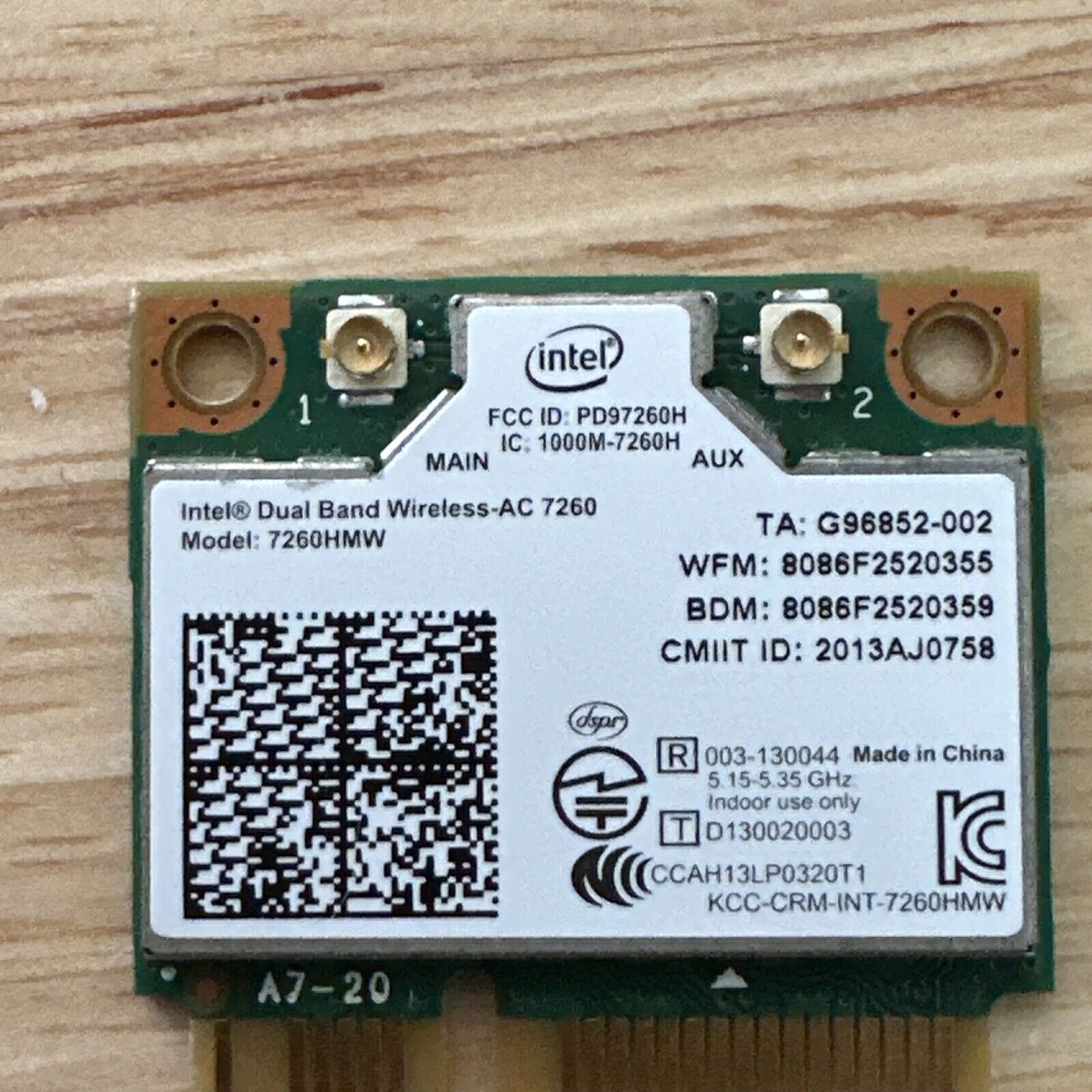 Intel 7260HMW Wireless-AC Network Card Dual Band 802.11abgn+ac 2x2 Bluetooth 4.0