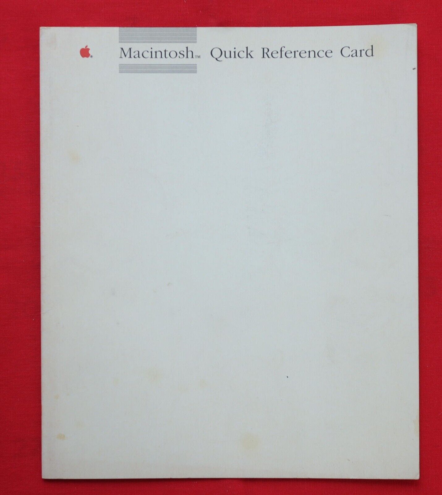VINTAGE APPLE MACINTOSH 1987 QUICK REFERENCE CARD, 030-3180-A