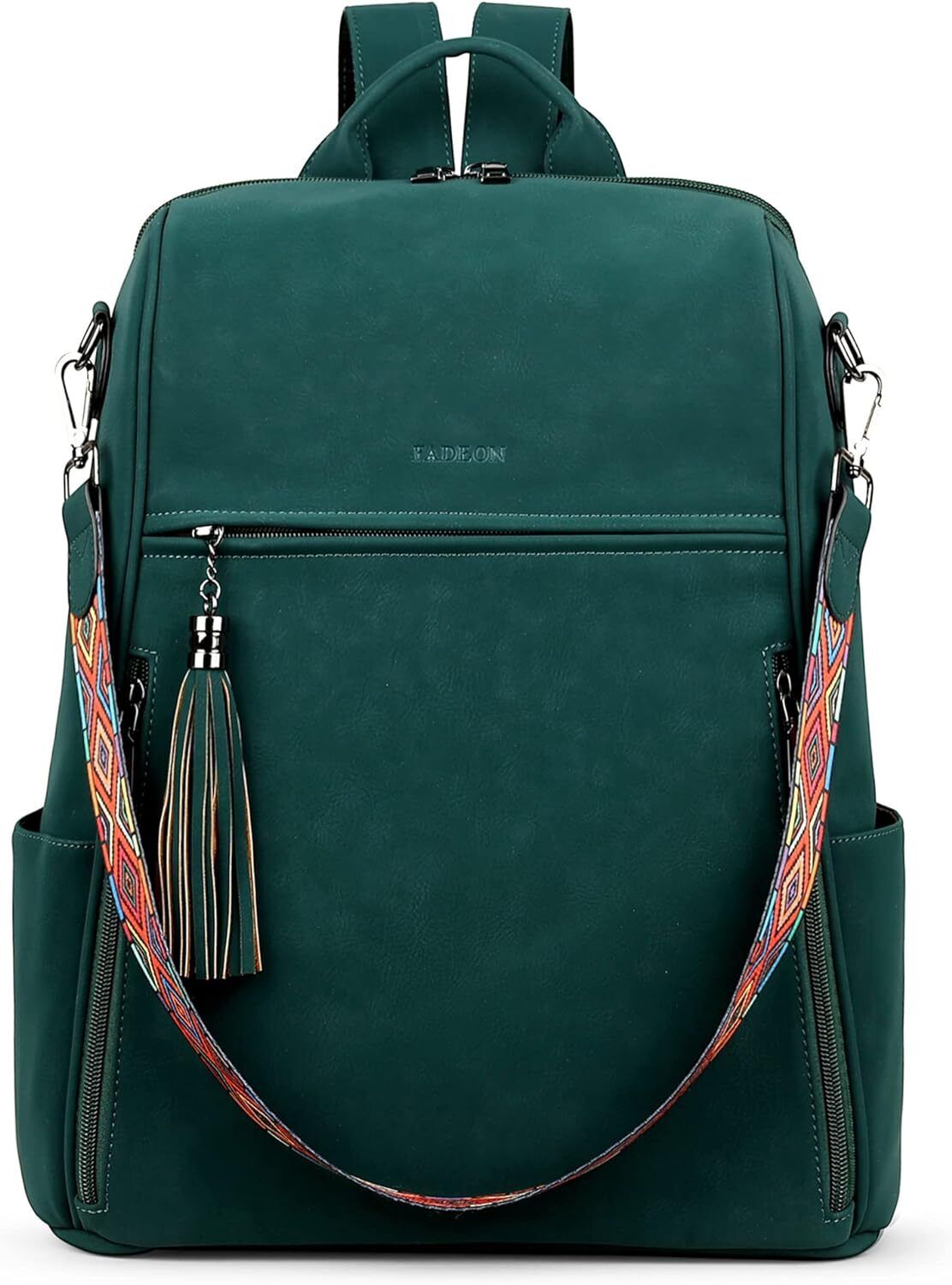 FADEON Laptop Backpack Purse Large (15.5-in Height), Dark Green Suede Style 