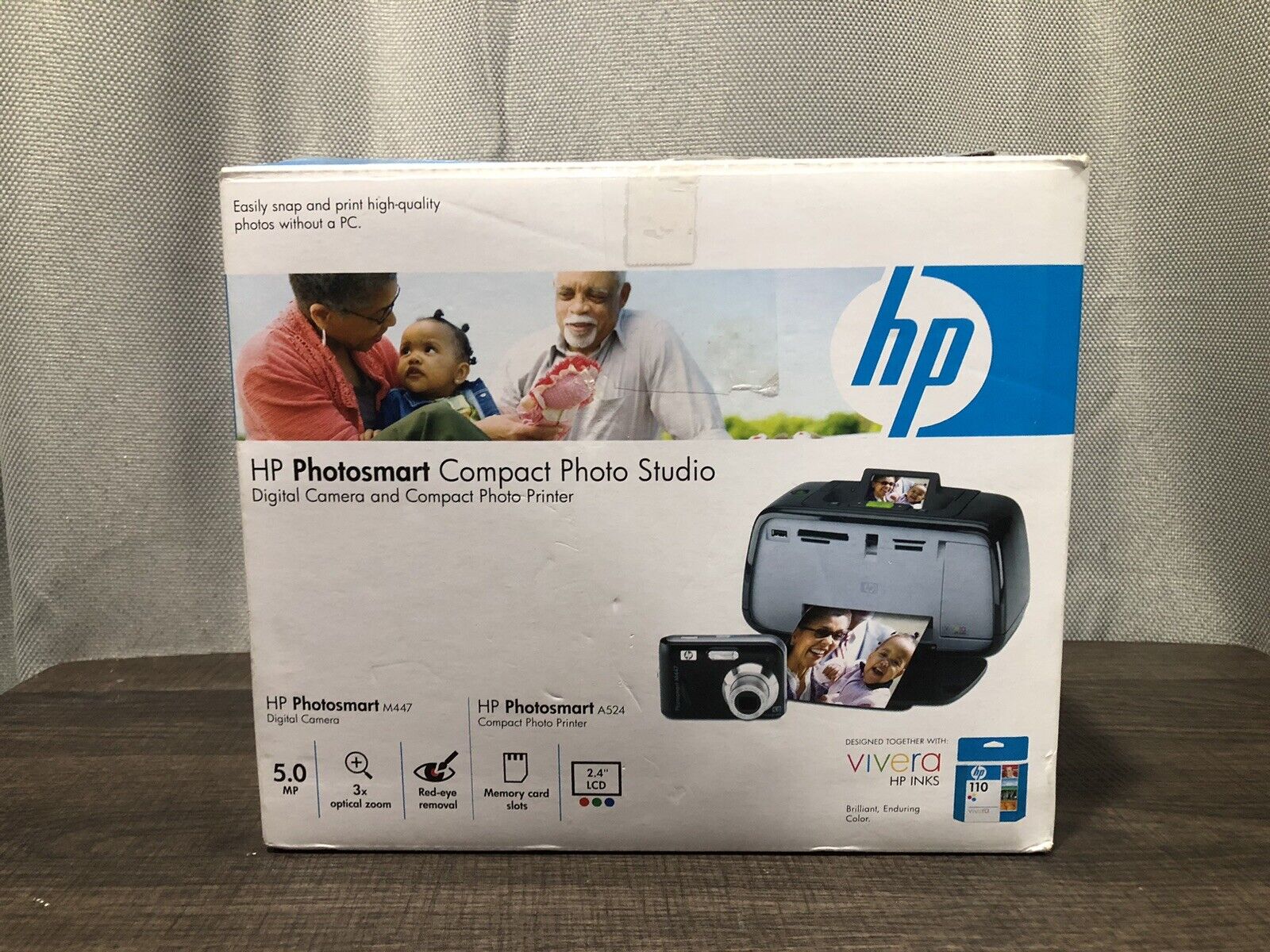 HP PhotoSmart Compact Photo Studio A524 Printer W/Cords Manual In Original Box