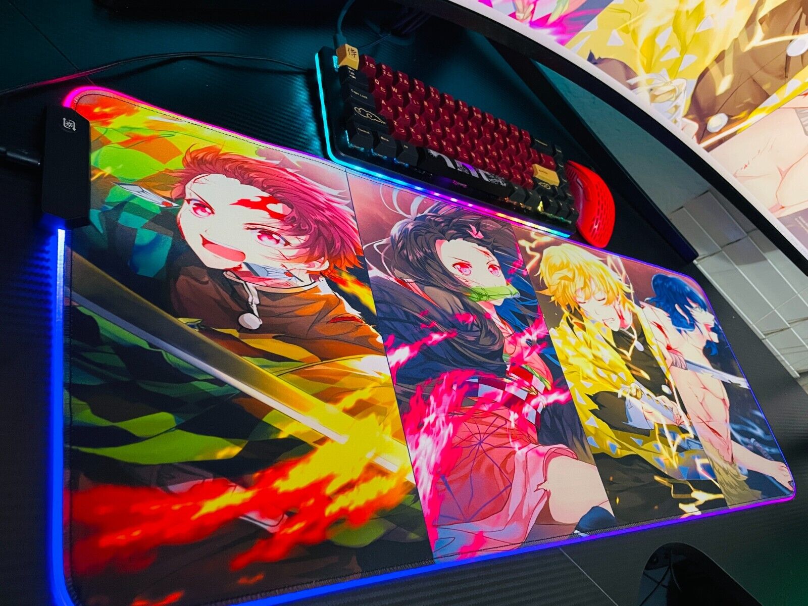 RGB Anime Mouse Pad: Tanjiro, Nezuko, Zenitsu, Inosuke - Best Gaming Desk Mat