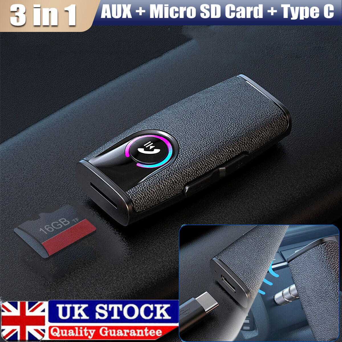 Bluetooth Audio Car Music Wireless Receiver 3.5mm AUX USB-C Handsfree Adapter