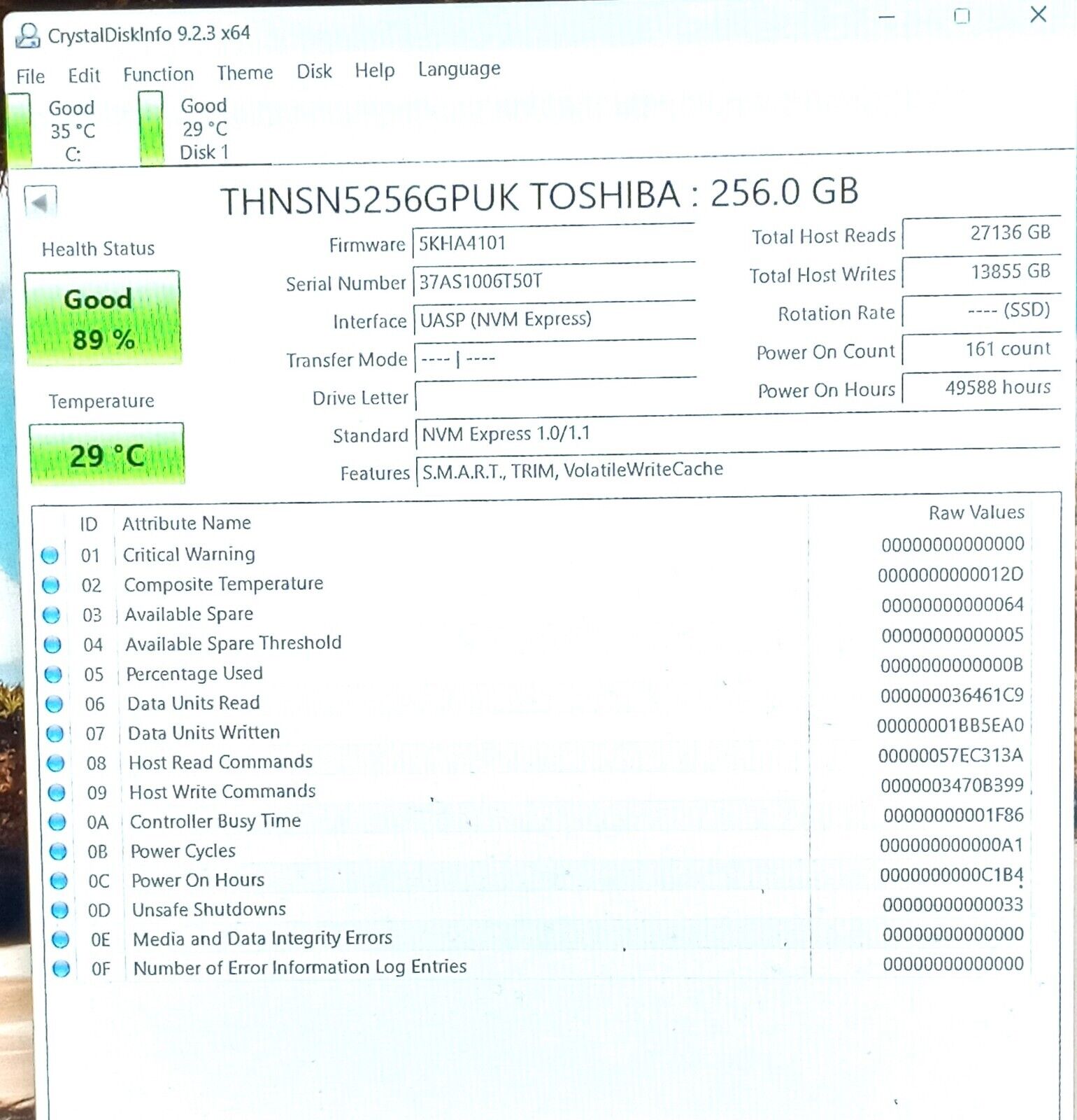 THNSN5256GPUK Toshiba 256GB PCIE 3.0 x4 NVMe M.2 2280 Internal Solid State Drive