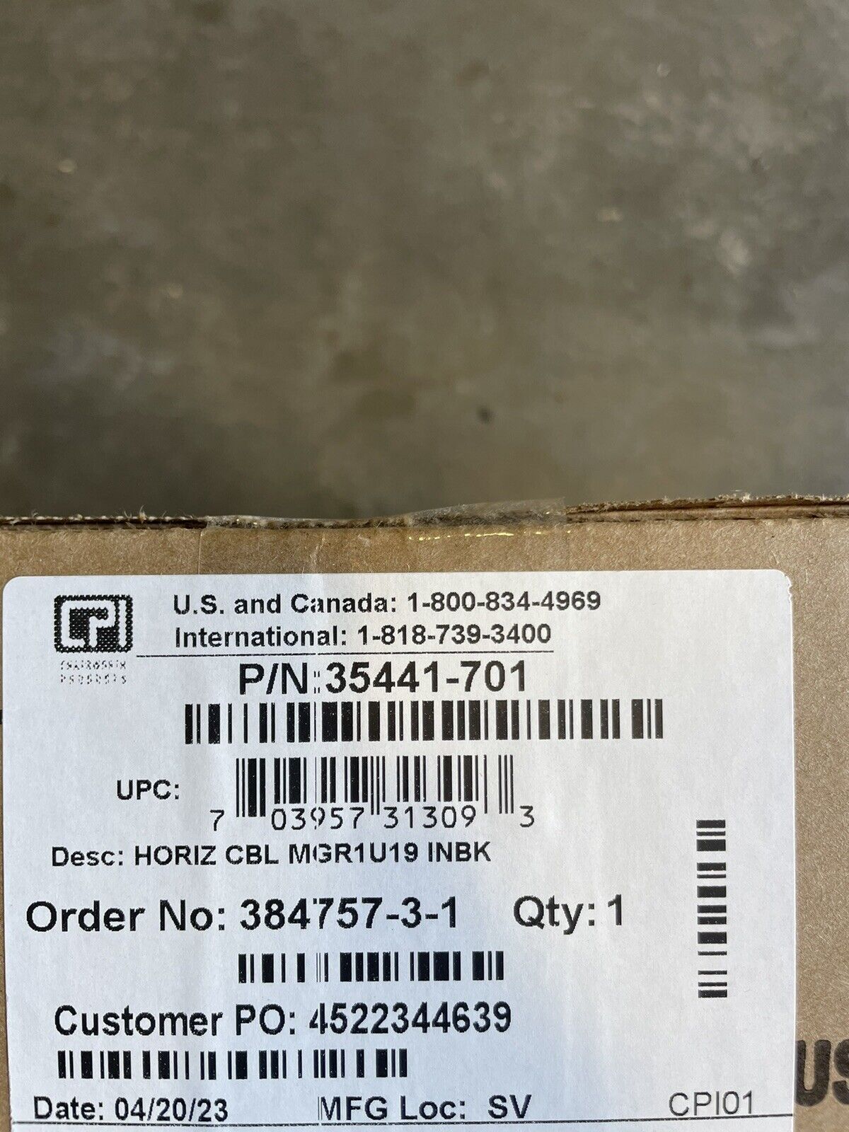 NEW CPI Chatsworth 35441-701 Horizontal CBL MGR1U19 INBK Cable Manager