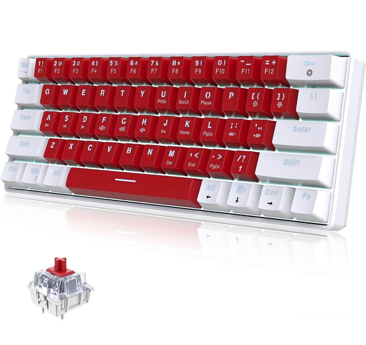 Wired 60% Mechanical Gaming Keyboard, White LED Backlit Ultra-Compact Mini Offic
