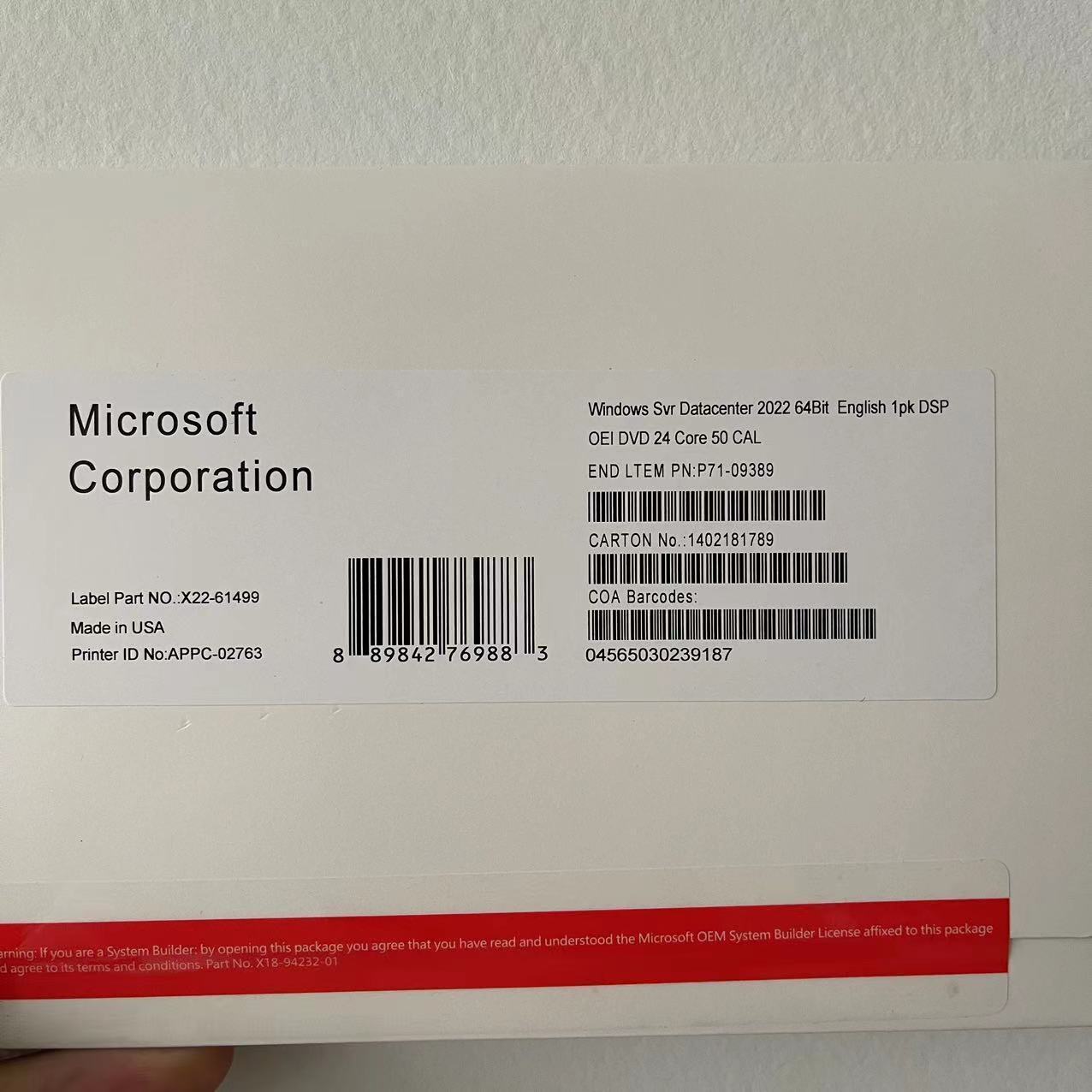 New Factory Sealed Microsoft Windows Server 2022 Datacenter Core 50 CALs 24 Core