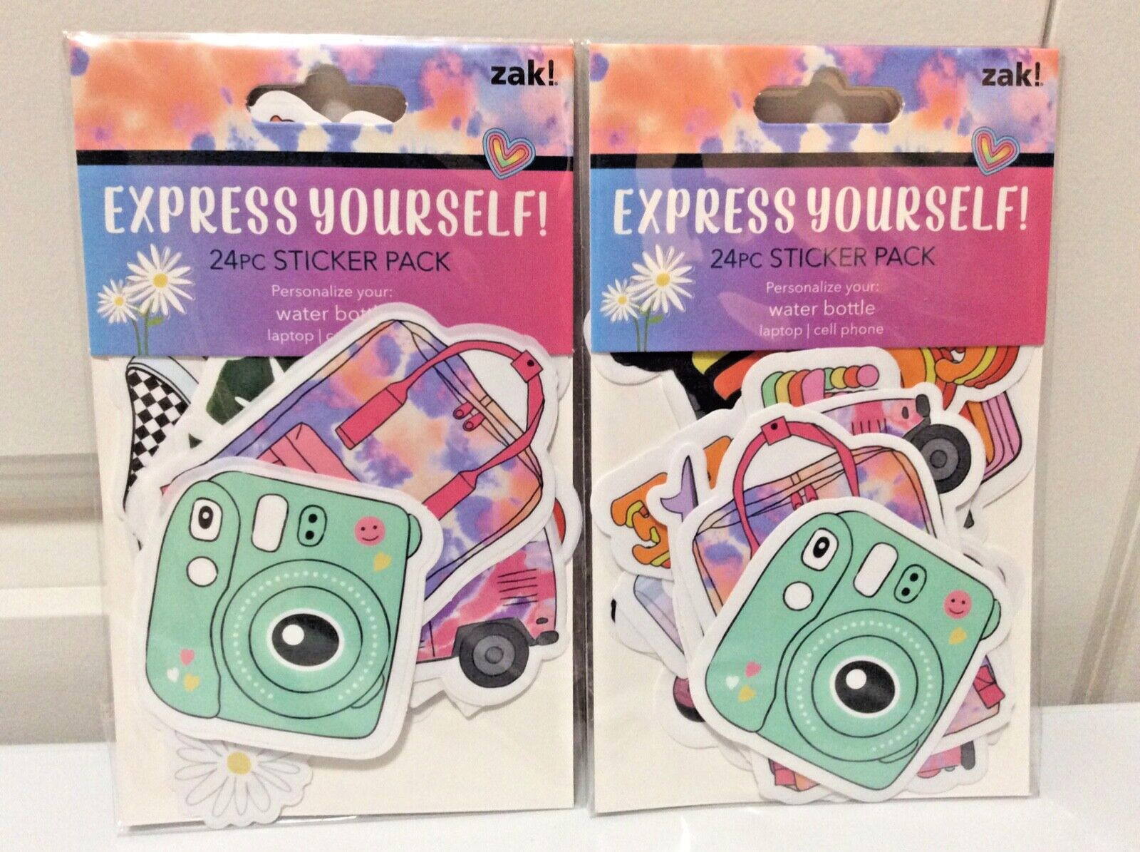 (Lot Of 2)Zak Designs 24pc Vinyl Sticker Pack-Express Yourself Personalize Your?
