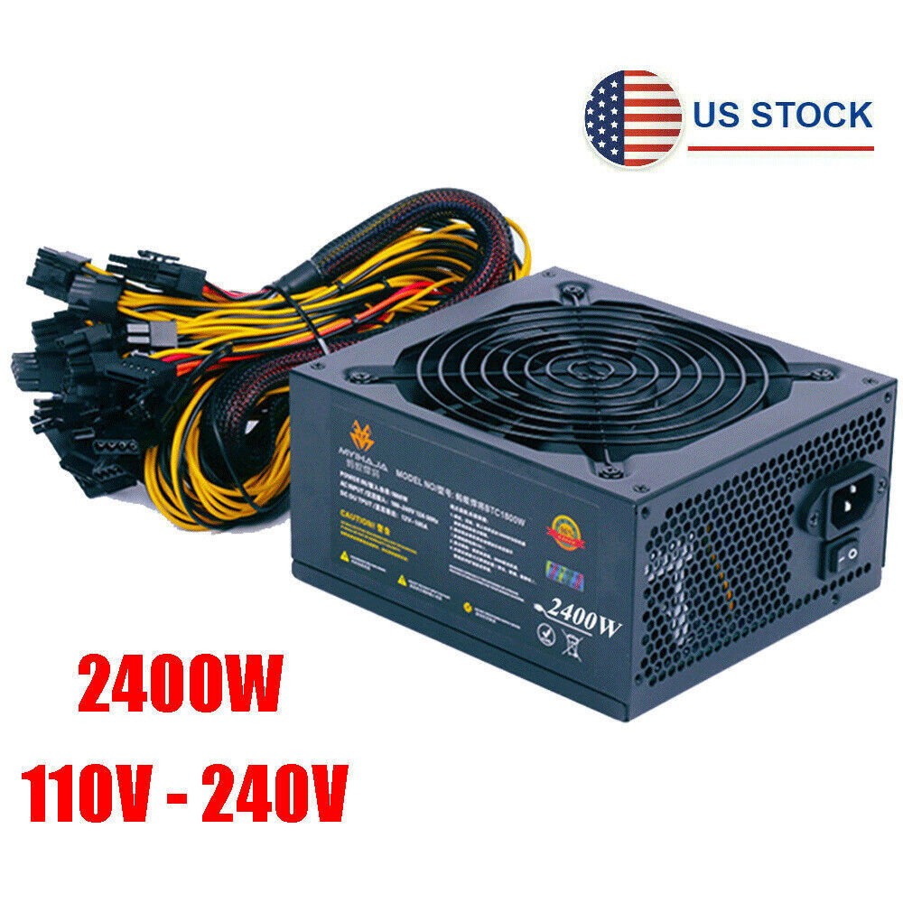 2400W Modular Mining Power Supply For 8 GPU Graphic Card Coin Miner 110V - 240V
