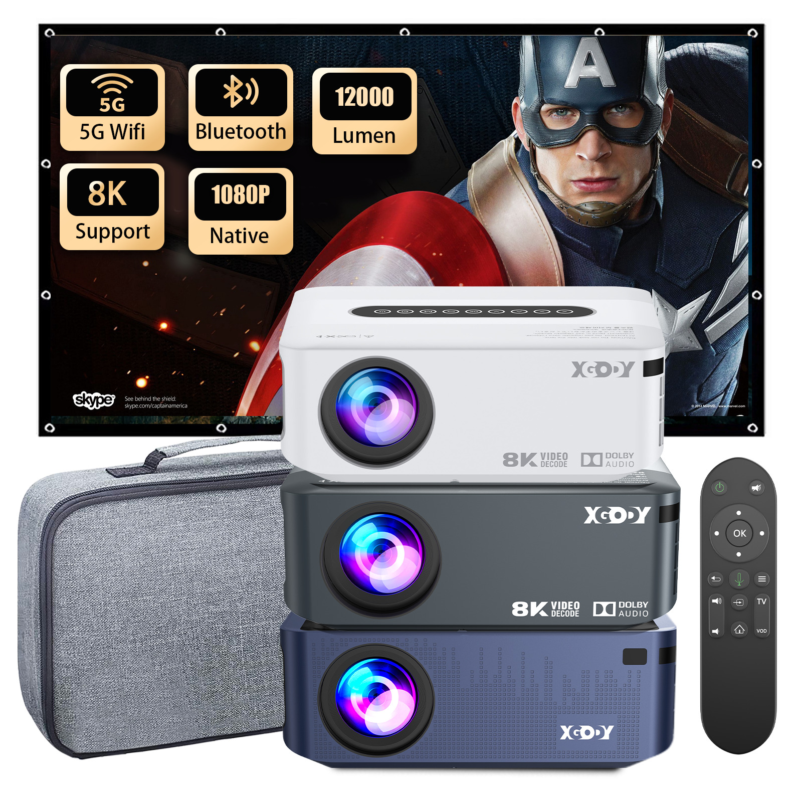 Bluetooth Projector 4K 8K 1080P HD 5G WiFi LED Video Home Theater Cinema Beamer